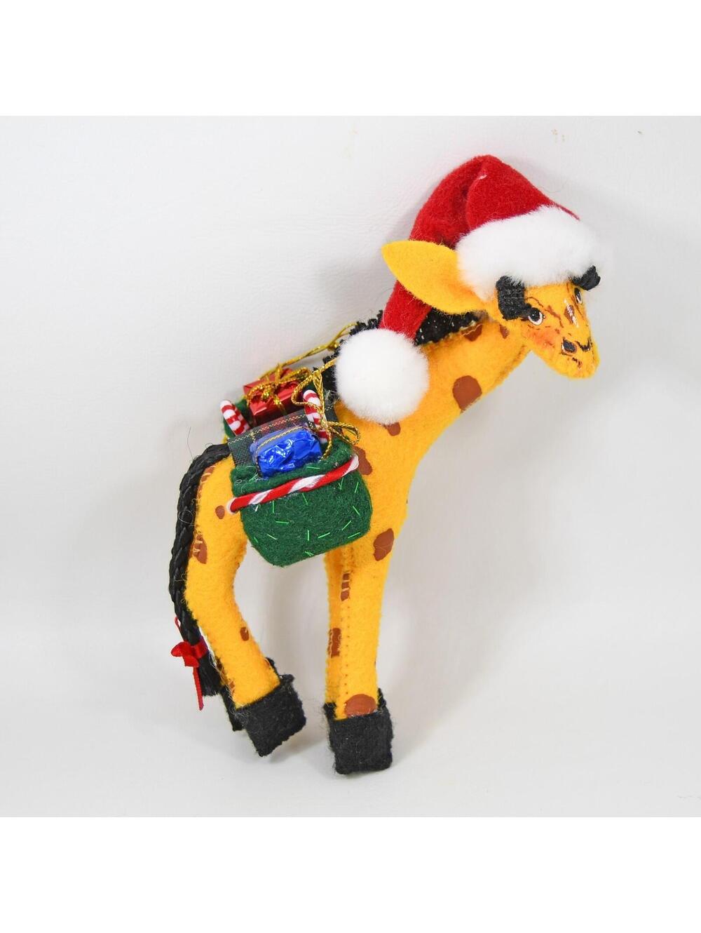 Vintage 2007 Annalee Christmas Ornament Giraffe Santa Hat Toy Sack Panniers 6"